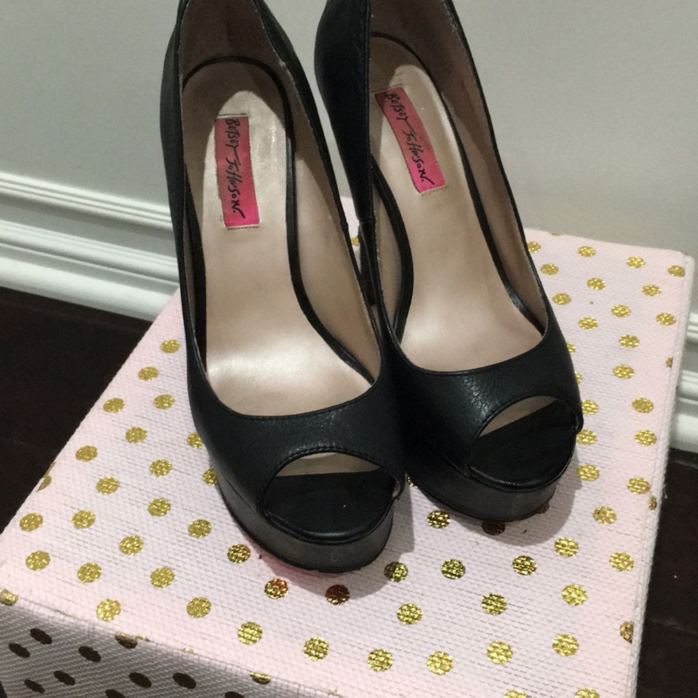 Black leather heels, 5 inch